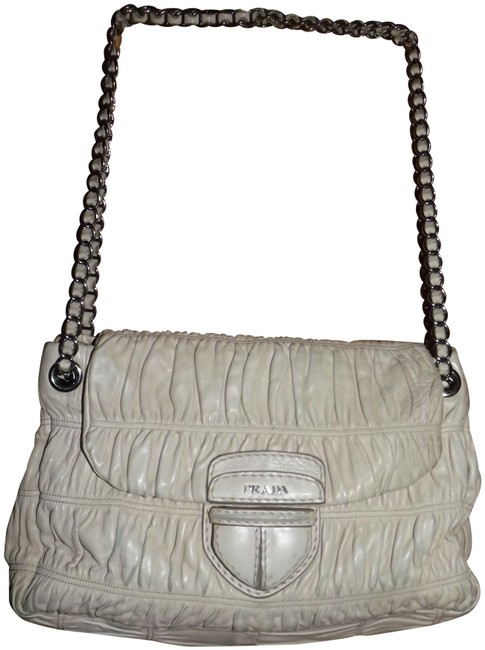 Prada Gaufre Large Convertable Chain Strap Beige Leather Shoulder Bag