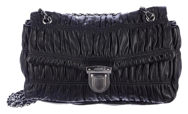 Prada Gaufre Ruched Chain Black Leather Shoulder Bag