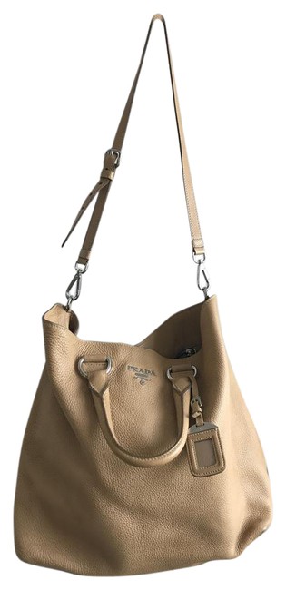 Prada Gently Used Classic Camel Caviar Leather Shoulder Bag