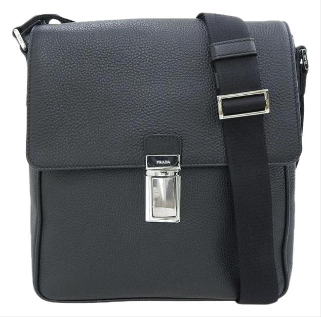 Prada Genuine Silver Hardware Black Leather Shoulder Bag