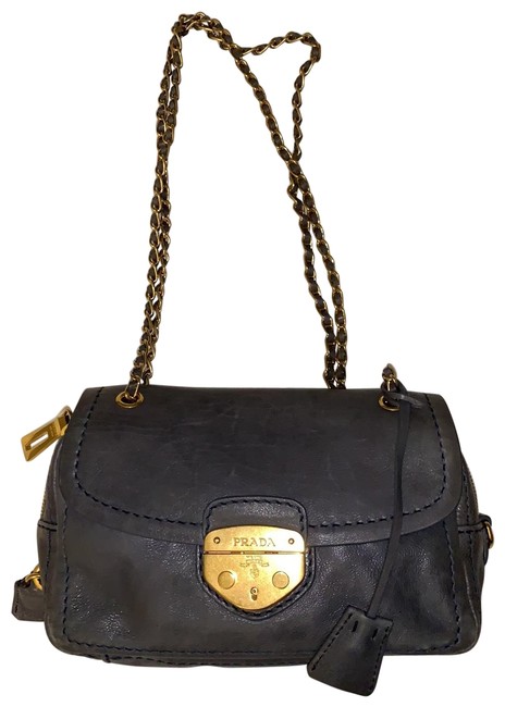 Prada Glace Calf Chain Avio Calfskin Leather Shoulder Bag