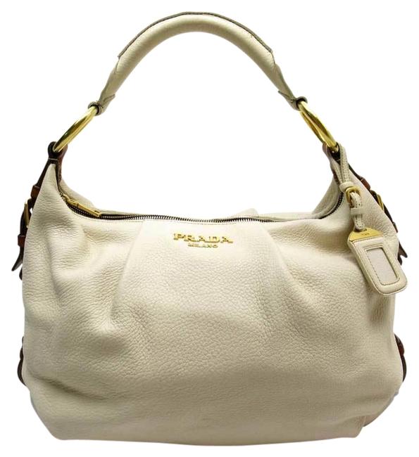 Prada Gold A1792c Ivory Leather Shoulder Bag