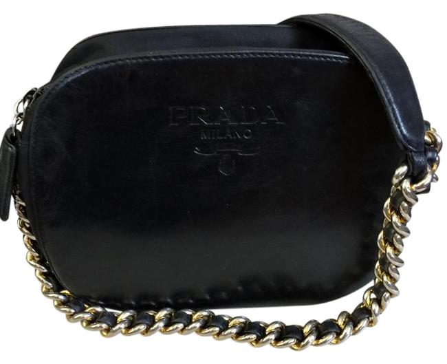 Prada Gold Chain Black Leather Shoulder Bag