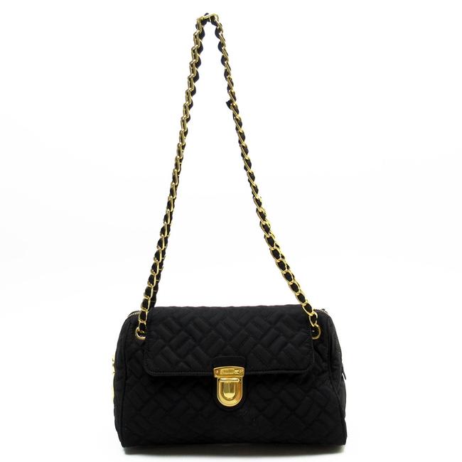 Prada Gold H22645 Black Nylon  Leather Shoulder Bag