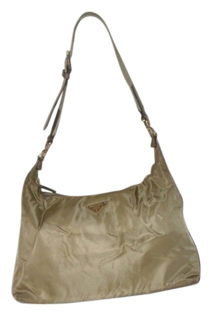 Prada Goldish TanBeige Beige Nylon Shoulder Bag