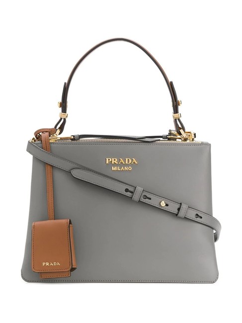 Prada Gr Deux Small Gray Leather Shoulder Bag