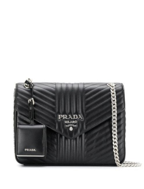 Prada Gr Diagramme Black Calfskin Leather Shoulder Bag
