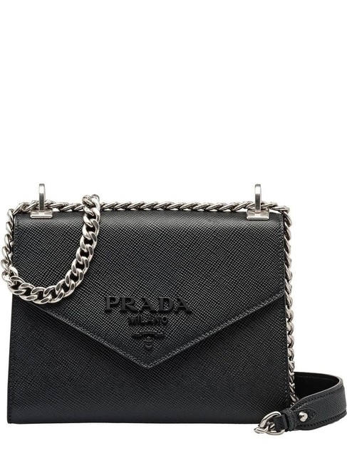 Prada Gr New Monochrome Black Leather Shoulder Bag