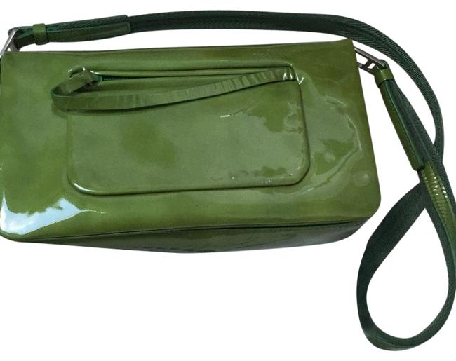 Prada Green Patent Leather Satin  Nylon Shoulder Bag