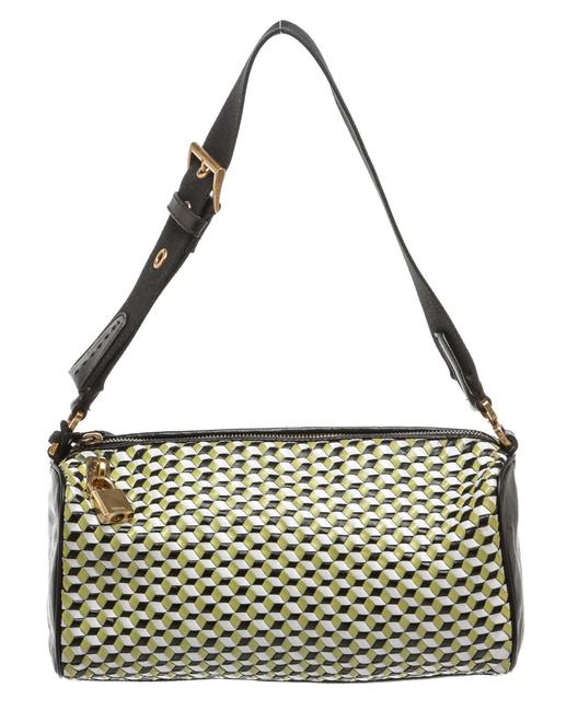 Prada Green Woven Geometric Design Handbag Multicolor Leather Shoulder Bag