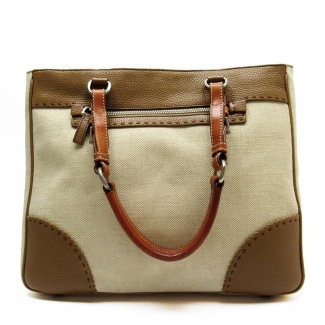 Prada H22405 Beige  Brown Canvas  Leather Shoulder Bag