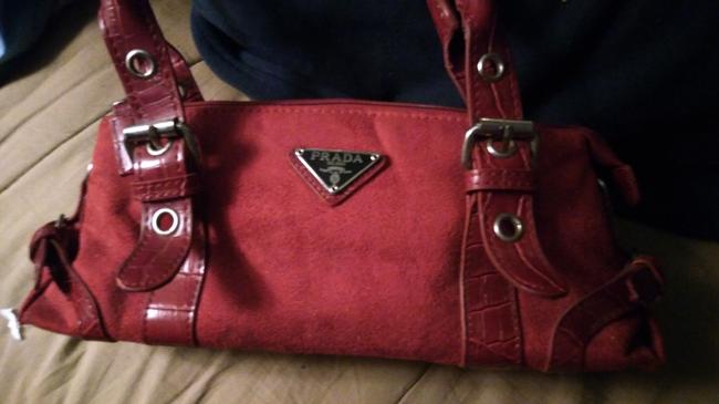 Prada Hand PurpleRed Suede Leather Shoulder Bag