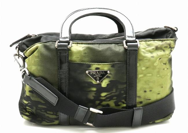 Prada Handbag 2way Enamel Black  Green Nylon  Leather Shoulder Bag