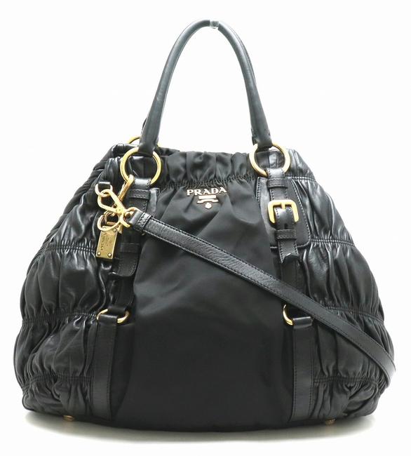 Prada Handbag 2way Gold Hardware Black Nylon  Leather Shoulder Bag