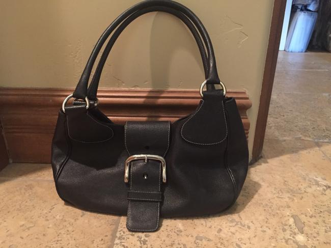 Prada Handbag Black Leather with Silver Hardware Shoulder Bag