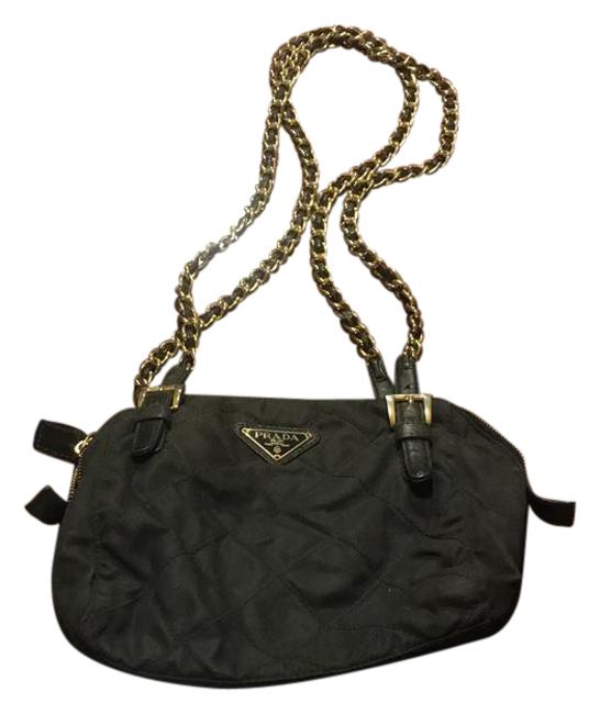 Prada Handbag Black Nylon Leather and Metal Shoulder Bag