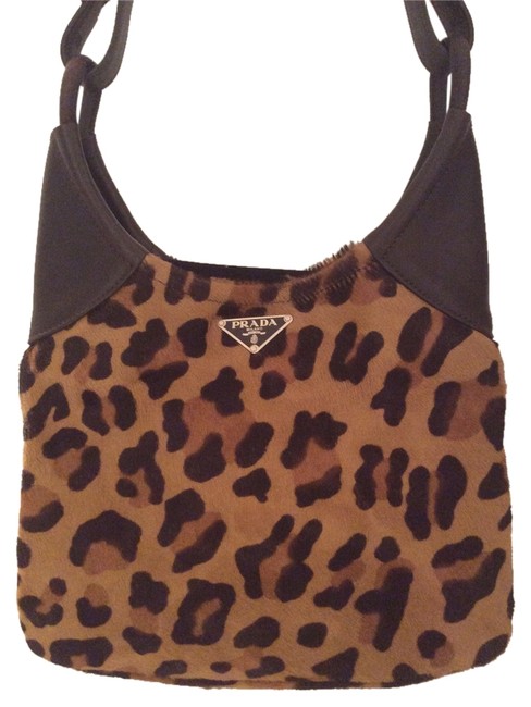 Prada Handbag Classic Leopard Tan and Brown Calf Hair Leather Shoulder Bag