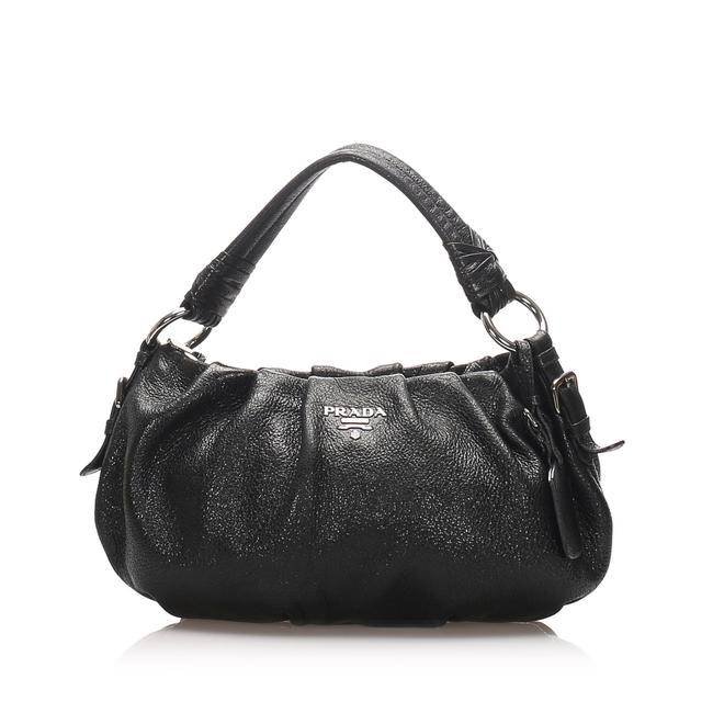 Prada Handbag Ity Card Black Leather Shoulder Bag