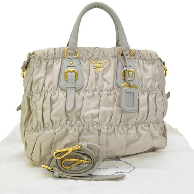Prada Handbag Ladies R7263 Gold  Gray Nylon  Leather Shoulder Bag