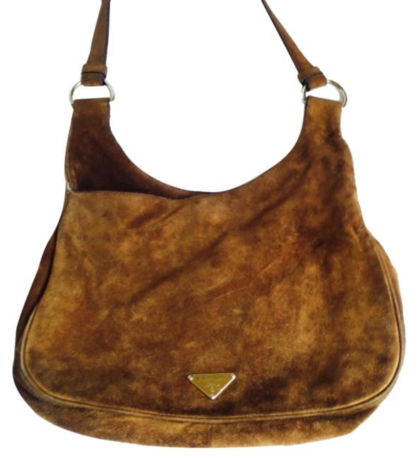 Prada Handbag Small Gently Used Brown Suede Shoulder Bag