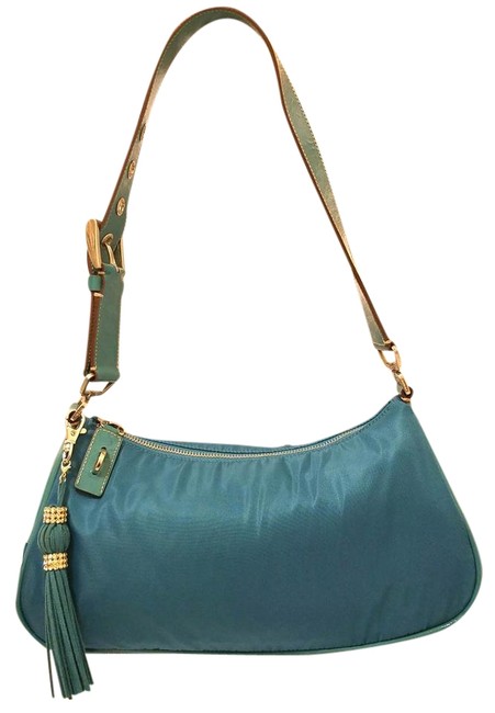 Prada Handbag Turquoise Nylon and Patent Leather Shoulder Bag