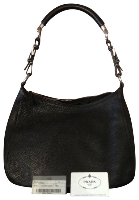Prada Hobo Black Lambskin Leather Shoulder Bag