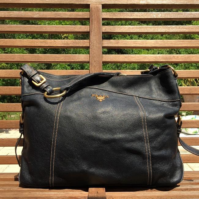 Prada Hobo Black Leather Shoulder Bag