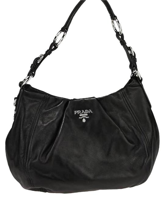 Prada Hobo Br4519 Black Leather Shoulder Bag