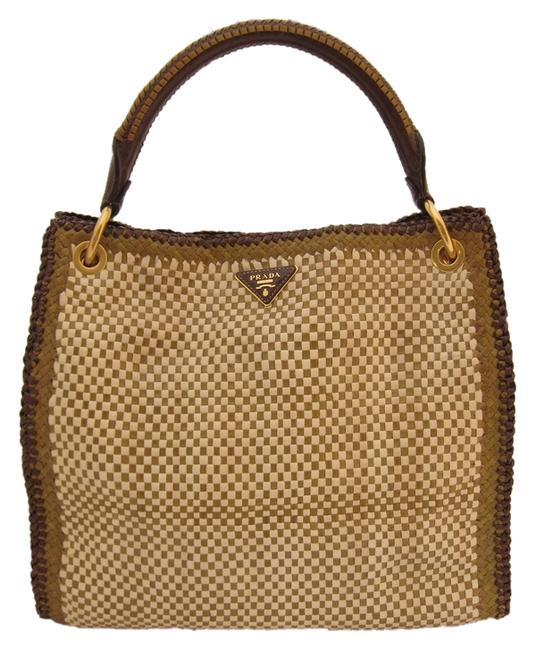 Prada Hobo Br4801 Off White Green and Brown Madras Leather Shoulder Bag