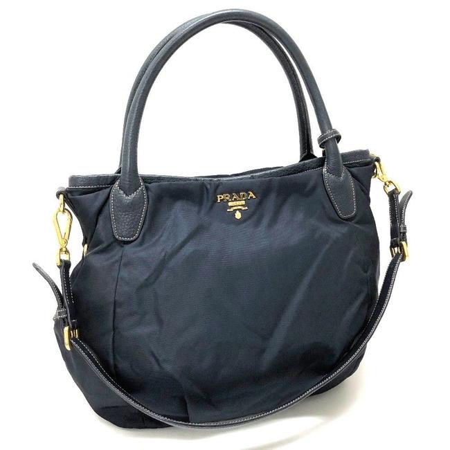 Prada Hobo Tessuto with Trim Blue Nylon Leather Shoulder Bag