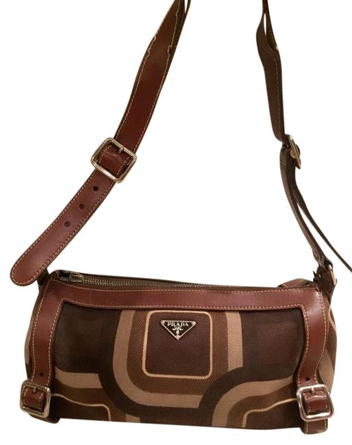 Prada Hobo Brown LeatherCanvass Shoulder Bag