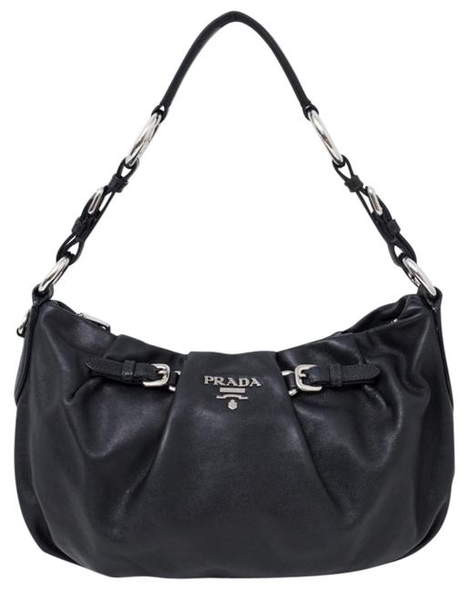 Prada Hobo Buckle Handbag Black Leather Shoulder Bag