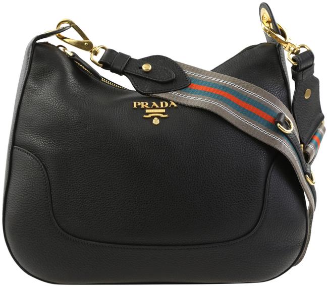 Prada Hobo Daino Black Leather Shoulder Bag