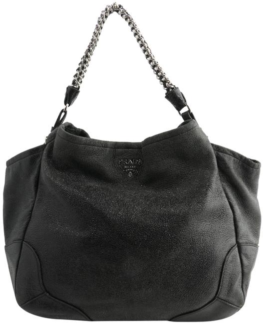 Prada Hobo Shiny Black Suede Leather Shoulder Bag