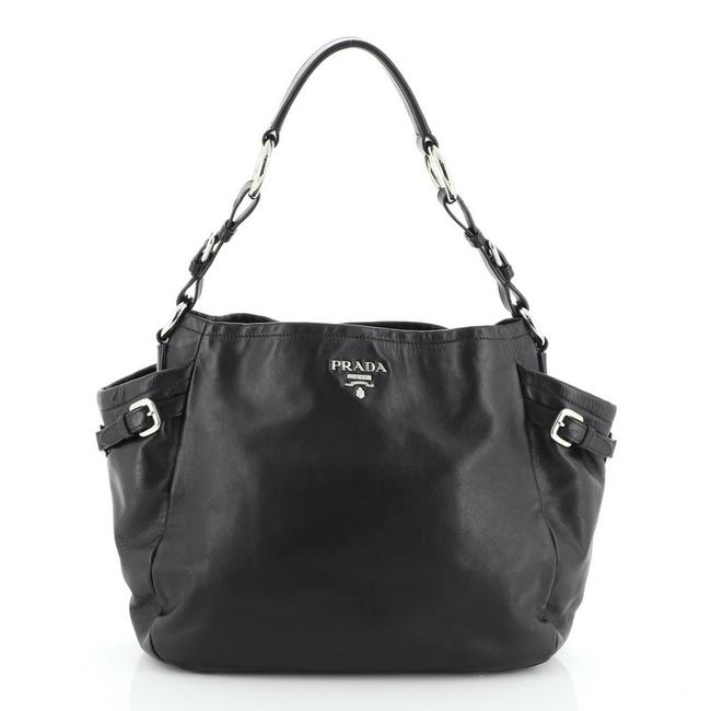 Prada Hobo Side Pocket Soft Medium Black Calfskin Leather Shoulder Bag
