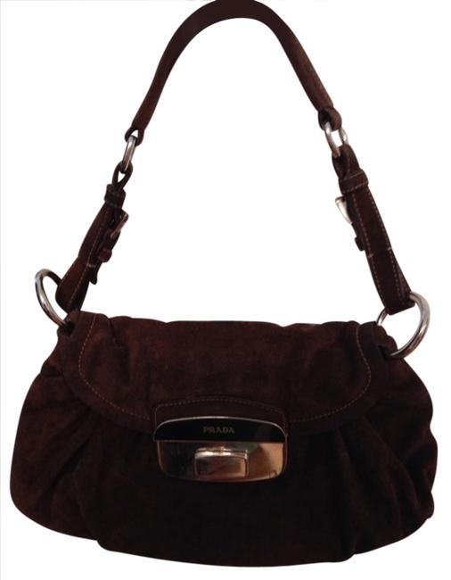Prada Hobo Suede Evening Brown Shoulder Bag