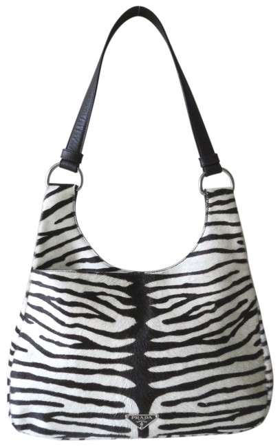 Prada Hobo Tiger Zebra Pony Hair Black White Fur Shoulder Bag