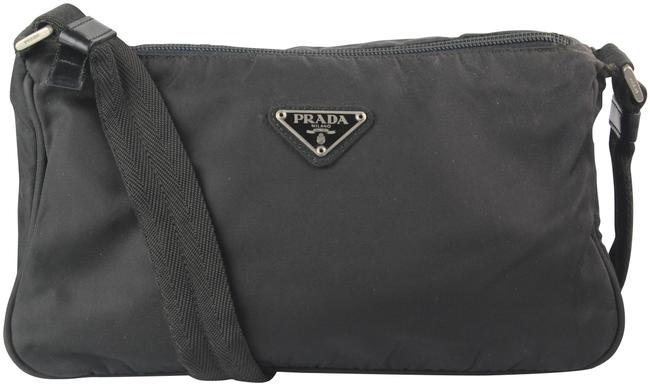 Prada Horizontal Black Canvas Shoulder Bag