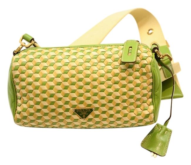 Prada Interwoven Barrel Leather Shoulder Bag