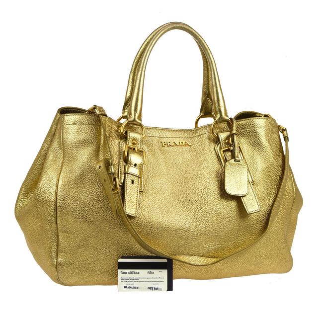 Prada XL Jumbo Gold Leather Shoulder Bag