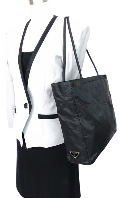 Prada Jumbo Tote Purse Shopper Handbag Black Nylon Shoulder Bag