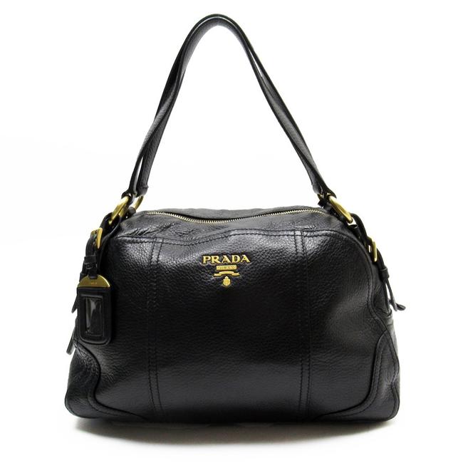 Prada Ladies 51456 Black  Gold Leather Shoulder Bag