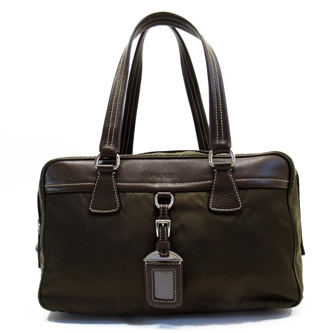 Prada Ladies 51650 Brown Nylon  Leather Shoulder Bag