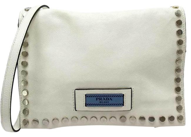 Prada Ladies H21652 Ivory  Silver Leather Shoulder Bag
