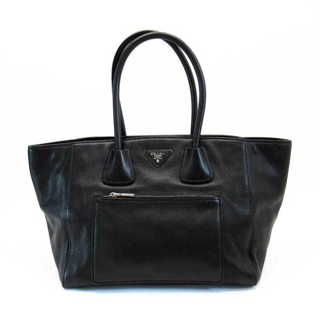 Prada Ladies H22063 Black  Silver Leather Shoulder Bag