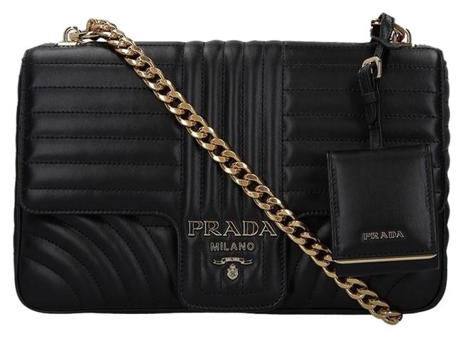 Prada Large Diagramme Black Leather Shoulder Bag