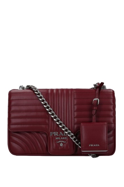 Prada Large Diagramme Burgundy Leather Shoulder Bag