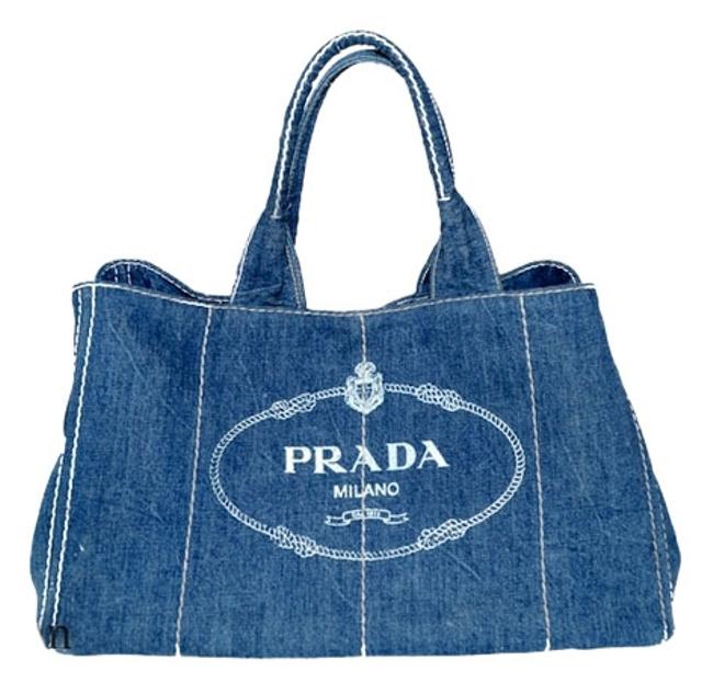Prada Canapa Large Tote Blue Denim Canvas Shoulder Bag