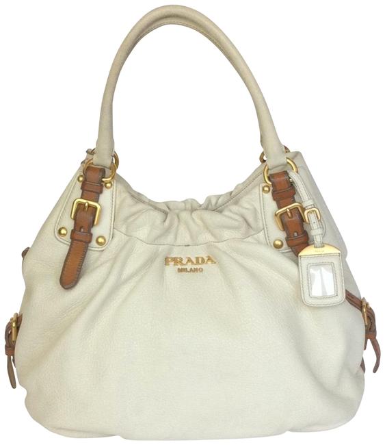 Prada Large White Deerskin Leather Shoulder Bag