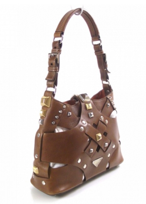 Prada Lattice Brown Leather Shoulder Bag